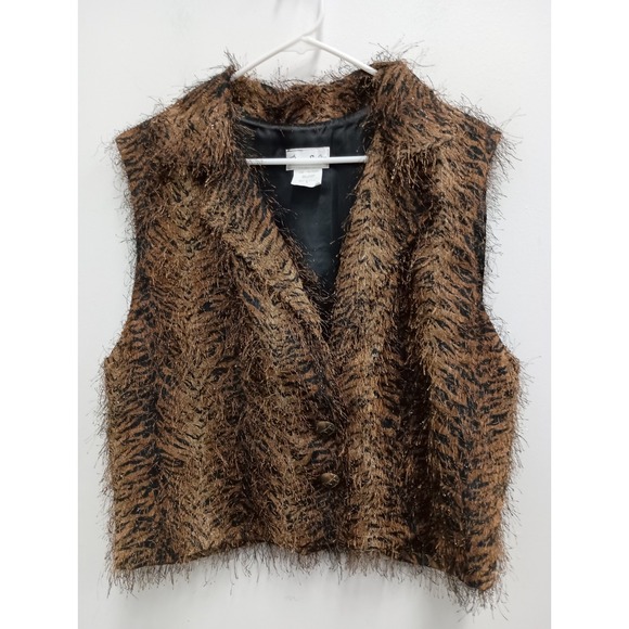 Paco Soler Jackets & Blazers - Vintage Paco Soler Vest Womens M/L Brown Animal Print Faux Fur Eyelash Knit